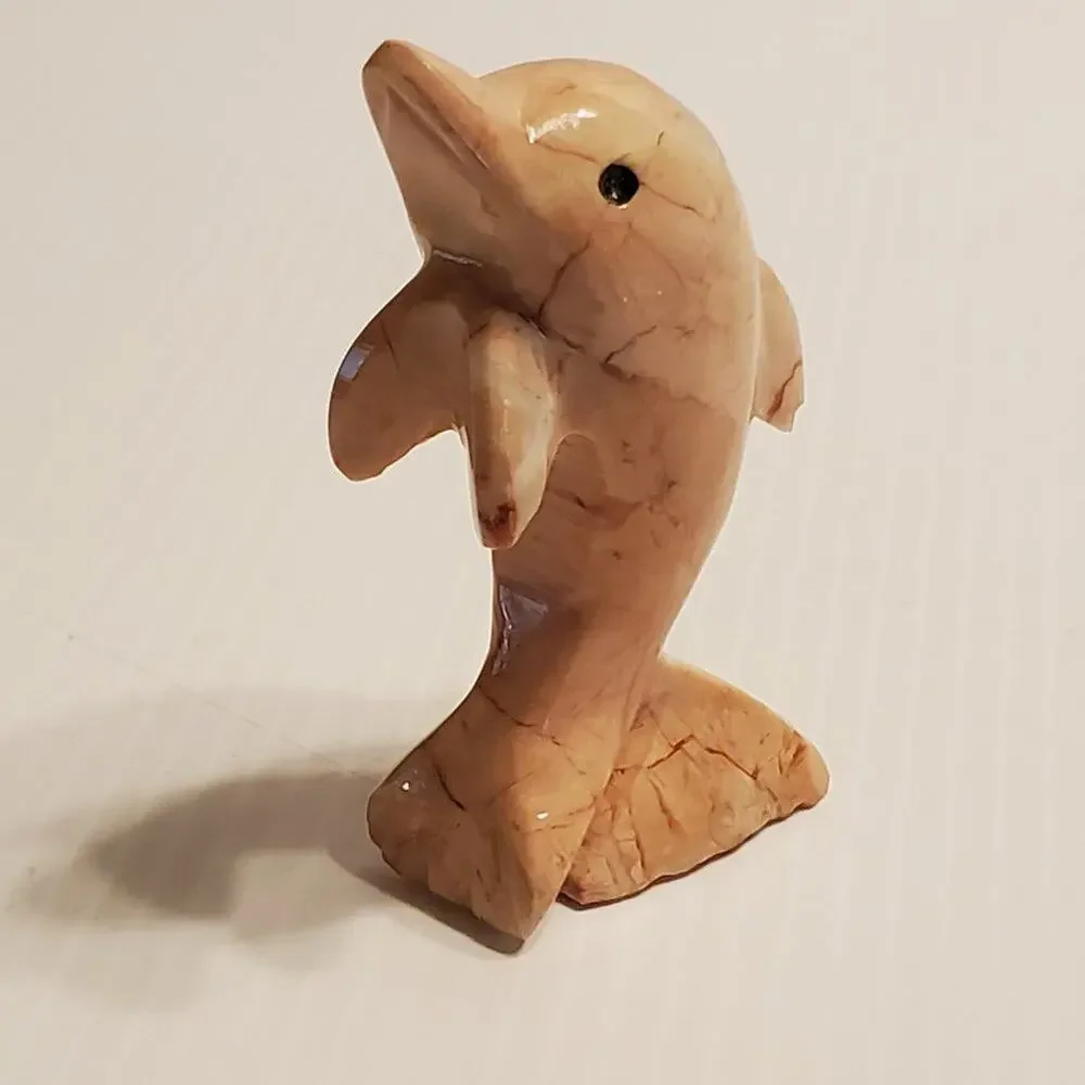 Vintage Hand Carved Pink Marble Dolphin 4